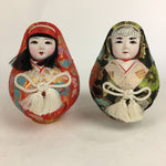 Japanese Wooden Doll Vtg Hime-Daruma Nishiki-Daruma 2pc Statues Set BD727