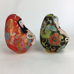 Japanese Wooden Doll Vtg Hime-Daruma Nishiki-Daruma 2pc Statues Set BD727