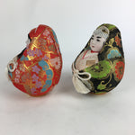 Japanese Wooden Doll Vtg Hime-Daruma Nishiki-Daruma 2pc Statues Set BD727