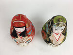 Japanese Wooden Doll Vtg Hime-Daruma Nishiki-Daruma 2pc Statues Set BD727