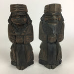 Japanese Wooden Hokkaido Statue Ainu Nipopo 2pc Set Vtg Okimono Brown AB91