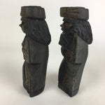 Japanese Wooden Hokkaido Statue Ainu Nipopo 2pc Set Vtg Okimono Brown AB91