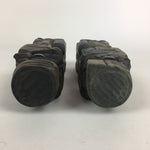 Japanese Wooden Hokkaido Statue Ainu Nipopo 2pc Set Vtg Okimono Brown AB91