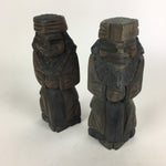 Japanese Wooden Hokkaido Statue Ainu Nipopo 2pc Set Vtg Okimono Brown AB91