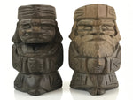 Japanese Wooden Hokkaido Statue Ainu Nipopo 2pc Set Vtg Okimono Brown AB98