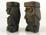 Japanese Wooden Hokkaido Statue Ainu Nipopo 2pc Set Vtg Okimono Brown AB98
